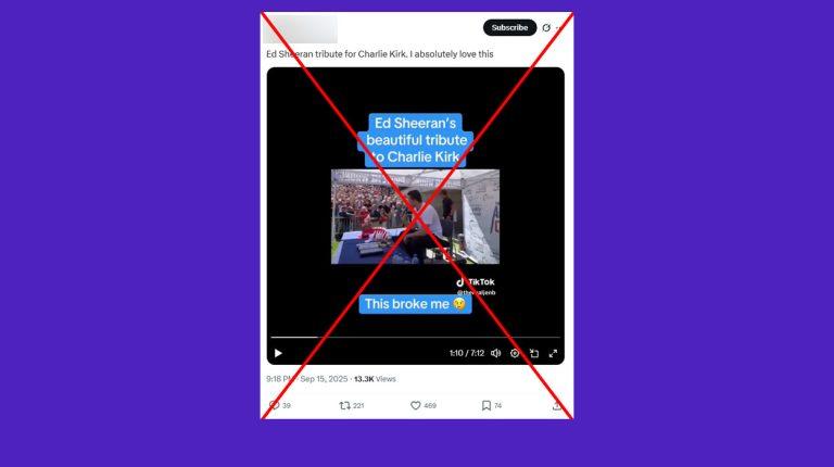 ตรวจสอบแล้ว: คลิปอ้างเพลง Ed Sheeran ไว้อาลัยชาร์ลี เคิร์ก แท้จริงสร้างจาก AI