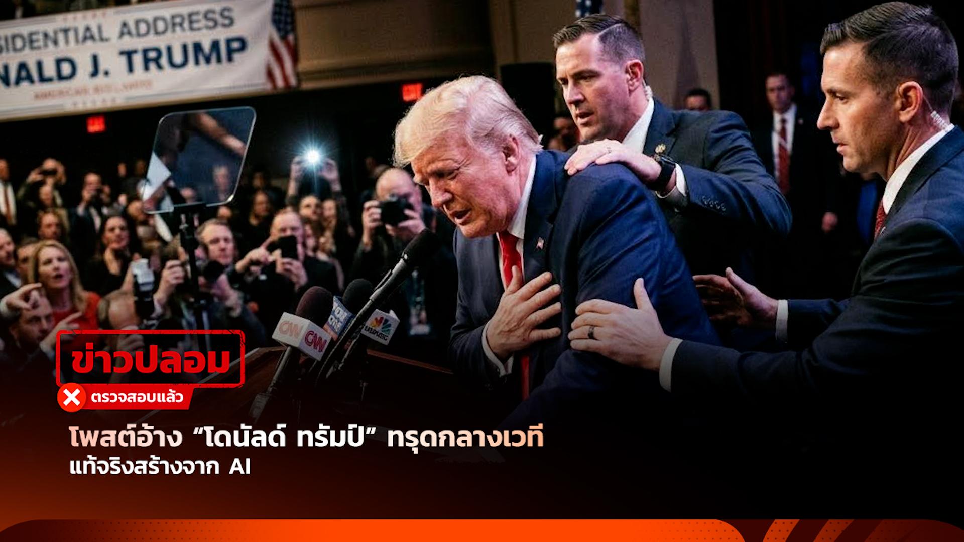 โพสต์อ้าง “โดนัลด์ ทรัมป์” ทรุดกลางเวที แท้จริงสร้างจาก AI